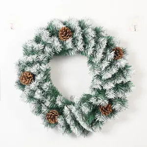 New Arrival Faux Flower Wreath Christmas Decoration Cedar And Pine Cone Embellishment Green Garland Artificial