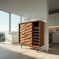 Meuble à vin moderne en bois massif sur mesure 2026 avec portes sculptées en vague pour cuisine ou salon