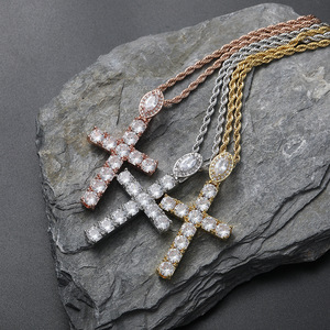 <b>Cross</b> pendant, hip hop jewelry, copper inlaid zircon, large zircon buckle <b>cross</b> pendant <b>chain</b>. - Product Image 2