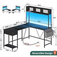 Bureau d'ordinateur en métal noir durable en forme de L avec éclairage LED, pour 2 personnes, idéal pour le travail à domicile, l'écriture, le jeu et le PC – Vente en gros usine