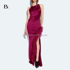 Commercio all'ingrosso di alta qualità abbigliamento Premium OEM/ODM fabbrica boutique di lusso in seta di raso taffetà <span class=keywords><strong>abito</strong></span> da sera <span class=keywords><strong>lungo</strong></span> piume - Product Image 4