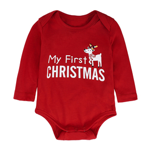 Ensemble de vêtements de Noël pour bébé en coton, vêtements pour nouveau-né, 2 pièces, combinaison à manches longues rouge avec pantalon rayé, tenue de fête pour bébé - Product Image 3