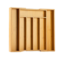 Organisateur de tiroir extensible en bambou Rectangle plateau à couverts cuisine poli bureau-pliable outils de rangement en bois vaisselle