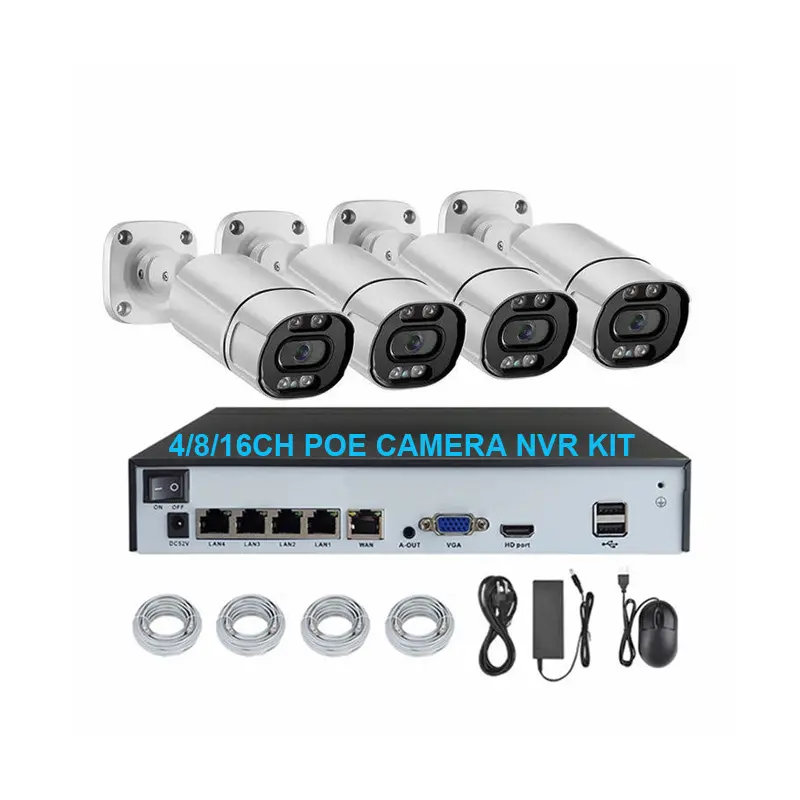 Factory Outdoor IP66 8MP 5MP 3MP 4CH POE Security Set IP tuya camera Kit Video Surveillance 4 Channel CCTV security camera