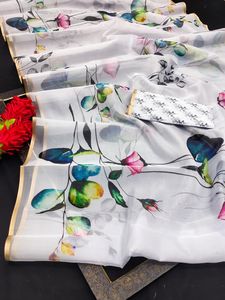 บอลลีวู้ดผ้าออแกนซ่าซารีปักเลื่อมและด้ายงานผ้าไหมแบบโมโนแบน-กลอรี่ชุดสำหรับปาร์ตี้ - Product Image 6