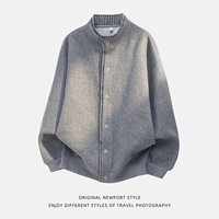 Han Lu |   Blazer en polyester texturé sans col avec fermeture éclair, style deux pièces, pour homme, automne, style preppy rétro