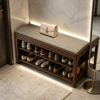 Meuble à chaussures intégré en bois massif, luxe abordable et moderne, avec tabouret d'entrée et banc de rangement pour chaussures