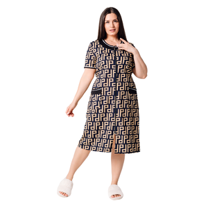 Robe de chambre longue respirante pour femmes OEM, style simple, robe en coton, fermeture éclair sur le devant, taille 3XL, grande taille, dentelle unie, vente en gros gratuite, 48-66 - Product Image 1