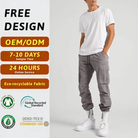 Pantalon cargo en coton biologique certifié Eco, cordon de serrage, cheville élastique, multi-poches, pantalon de jogging utilitaire pour homme, gris