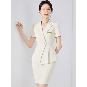 Women's Summer Suit Set Short Sleeve Professional Office Wear Anti-Wrinkle Formal <b>Work</b> Uniform for Sales Managers - Product Image 4