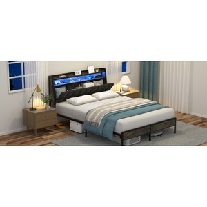 Base de Cama Queen Db con Cabecera Ergonómica, Almacenamiento, Luces LED RGB, Estación de Carga, Moderna, de Cuero Sintético y Metal - Product Image 6