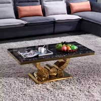 Ensemble de table basse moderne de luxe en or blanc et métal doré, motif marbré carré, pour salon, meubles de maison
