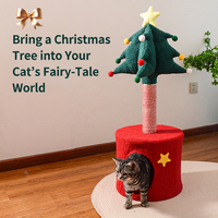 Sapin Noël Arbre à Chat Griffoir Chat avec Cachette 85 cm Lin Style Mignon Toutes Saisons Intérieur Empreinte Réduite Tour Chat