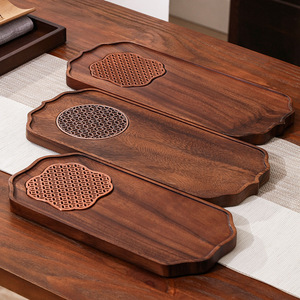 Walnut Wood <b>Tea</b> <b>Tray</b> With Drainage Hole For Dry Brewing Simple Style Eco Friendly - Product Image 4
