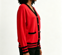 Cardigan universitaire rouge et blanc de qualité supérieure, cardigan ouvert personnalisé, cardigan d'école de couleur rouge