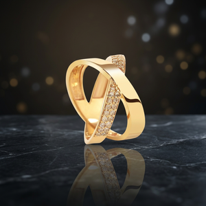 Luxury Round Pave Diamond Criss <b>Cross</b> <b>Ring</b> 10K 14K 18K Gold 925 935 <b>Silver</b> X Shape Statement Band Fine Jewelry - Product Image 1