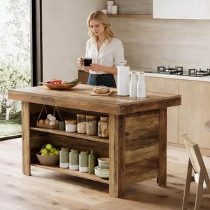 Mesa de Bar/Isla de Cocina Little Tree de 55 Pulgadas, Estilo Rústico Moderno, de Madera, con 3 Niveles, con Almacenamiento, Amplia Superficie de Trabajo y Espacio para las Piernas - Product Image 4