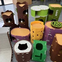 Condo pliable classique pour chat en feutre écologique et coloré, grande taille, durable, emballage carton pour maisons modernes, conception multi-entrées