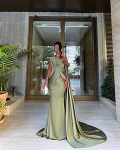 <span class=keywords><strong>Robe</strong></span> de soirée <span class=keywords><strong>arabe</strong></span> vert olive Sharon Said SF162 à épaules dénudées avec cape à fleurs 3D pour femme, <span class=keywords><strong>robe</strong></span> de mariée longue jusqu'au sol - Product Image 4