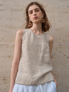 Enyami de gama alta de lino puro sin mangas mujeres verano viejo dinero estilo interior superior suelta refrigeración nicho diseño cuello redondo chaleco - Product Image 6