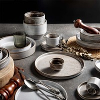 Service de vaisselle de luxe japonais en porcelaine ovale, assiettes créatives en céramique nordique, assiettes en céramique grises rustiques pour restaurant et hôtel