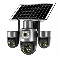 Caméra de sécurité solaire PTZ à triple objectif sans fil 4G, 3 écrans HD, vision nocturne couleur