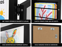 Cadre magnétique interchangeable pour œuvres d'art d'enfants American Flat (noir) - Peut contenir 100 pièces d'art - Affichage format lettre 8,5x11 avec passe-partout