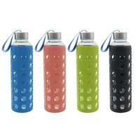 Botol Air TUOTOWN 550ml Transparan dengan Tutup Bambu, Botol Minuman Olahraga dengan Tali Silikon, Bebas BPA