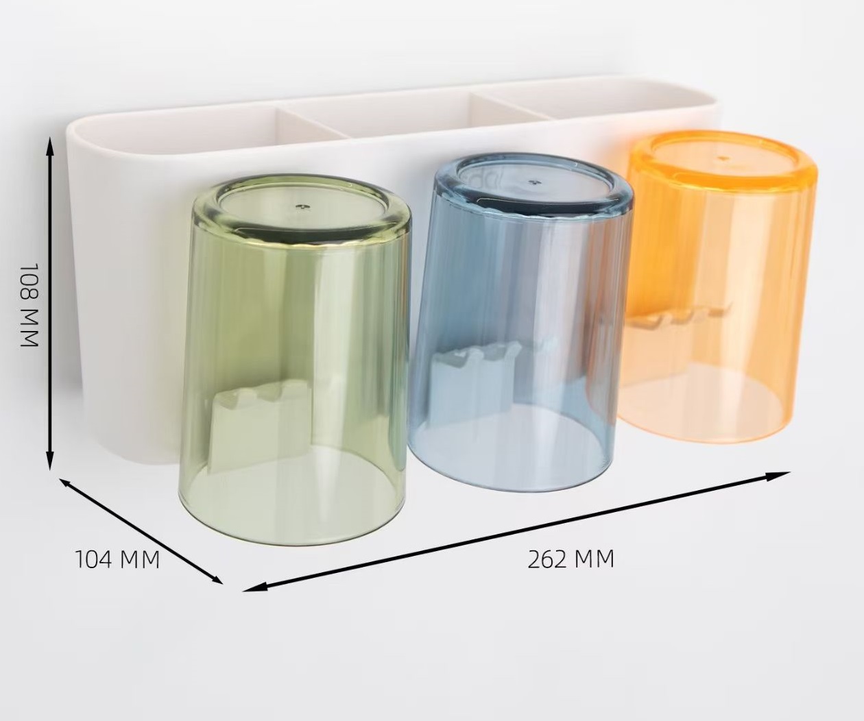 Support blanc à trois tasses 1+3 tasses colorées (orange+bleu+vert)