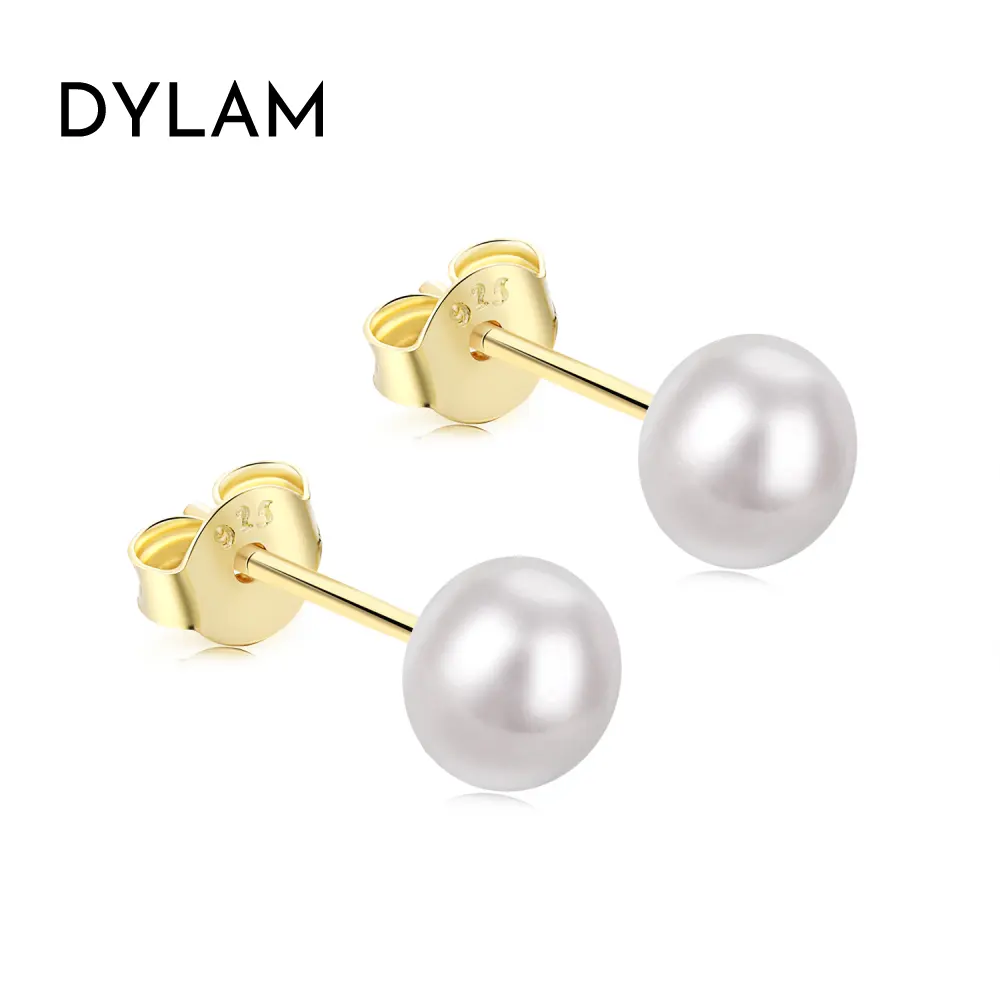 Yildylam-boucles d'oreilles Style classique, boucles d'oreilles en argent Sterling S925 plaqué 18k 6mm 4mm, perles d'eau douce, couleur or, vente en gros