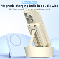 Meistverkauftes 2-in-1 Eingebautes Kabel Magnetisches Tragbares Ladegerät Schlankes 10000mAh 15W Kabelloses Magnetisches Powerbank mit Klappbarem Ständer