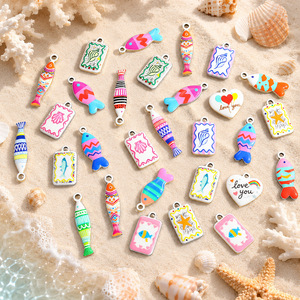 Breloques en émail en acier inoxydable style océan, pendentifs coquillages et poissons en émail style méditerranéen pour accessoires d'été DIY - Product Image 1