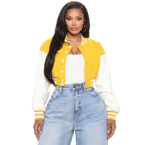 Vestes universitaires d'hiver personnalisées pour femmes, en toile tissée respirante, teinture unie, avec boutons, doublure en polyester brut et détails en cuir - Product Image 2