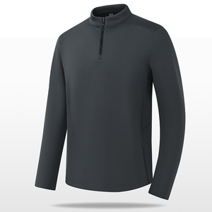 Camicia sportiva da uomo a maniche <span class=keywords><strong>lunghe</strong></span> per l'autunno e l'inverno mezza cerniera abbigliamento da corsa all'aperto caldo con tinta unita - Product Image 4