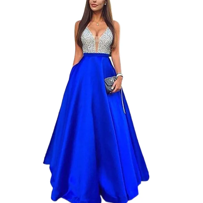 China Suppliers Chic Robe De Soiree Femme Evening Dress Prom Long Beaded Royal Blue 2022 Luxury High Quality Evening Dresses