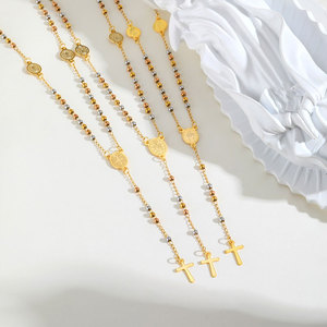 Collar de cuentas de moda chapado en oro PVD de 14K y 18K, de acero inoxidable 316L personalizado, joyería fina, collares, rosario de fe para mujer - Product Image 1