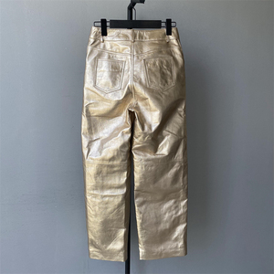 Pantalon long crayon taille haute respirant en <span class=keywords><strong>cuir</strong></span> véritable souple de luxe pour <span class=keywords><strong>femme</strong></span>, imprimé mode streetwear, collection automne, vente en gros - Product Image 2