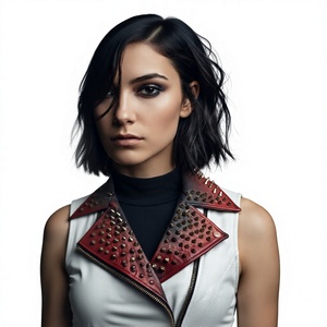 <b>Women</b>’s Custom Leather Motorcycle Vest <b>Waistcoat</b> with Spikes Fashion Leather Vest Punk Rock Style Studded Biker Top OEM Custom - Product Image 1