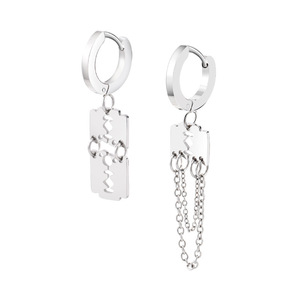 yunnique <b>Titanium</b> Steel Hoop Earrings With Blade And <b>Chain</b> Pendant Geometric Design For Men And Women - Product Image 1