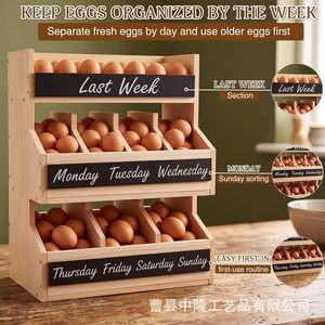 Wooden Multi Layer Egg Storage Rack With Labels For <b>Kitchen</b> Fresh Keeping Desktop Organizer - Product Image 3