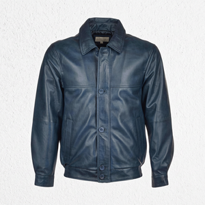 Elegante Chaqueta de Cuero Ferdinand Azul Marino Premium para Hombre, Prenda Exterior de Invierno Transpirable, Elegancia Atemporal, Calidad Superior - Product Image 1