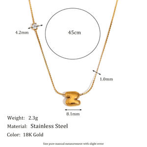 Cauche न्यूनतम बुलबुला अक्षर हार डिजाइन ट्रेंडी प्यारा पेंडेंट स्टेनलेस स्टील 18k गोल्ड बबल लेटर जिरकॉन चेन - Product Image 2