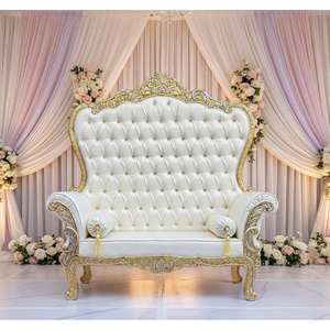Fauteuils de mariage de luxe dorés style antique pour la reine et le roi – Location de meubles de mariage dorés - Product Image 2