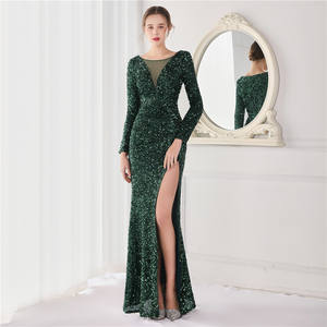 Nouvelle élégante robe de soirée en queue de poisson à manches longues et paillettes Queen robe de soirée de mariage pour ou <span class=keywords><strong>Reveillon</strong></span> - Product Image 6