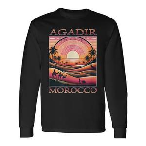 Agadir Morocco Desert <b>Camel</b> Sunset Long Sleeve <b>T</b>-<b>Shirt</b> Vacation Travel Gift - Product Image 1