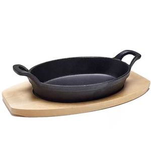 Poêle en fonte avec base en bois Assiettes fajita en fonte Poêle à frire en fonte noire mate pour cuisine Barbecue - Product Image 2