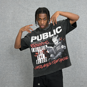 T-shirts personnalisés pour hommes, coupe ample, effet délavé, impression DTG, 100% coton, poids lourd, col rond, manches courtes - Product Image 1