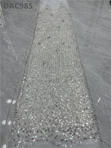 Aso Ebi-tela de encaje africano con <span class=keywords><strong>lentejuelas</strong></span>, tul francés con cuentas, tela de malla decorada con cuentas de poliéster - Product Image 3