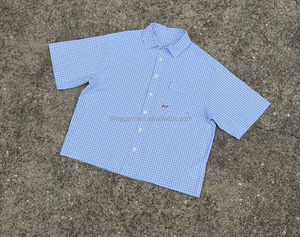 Camisa a Cuadros de Manga Corta Hecha a Medida, Estilo Urbano, Moderna, Transpirable, de Algodón, para Vacaciones de Verano - Product Image 3