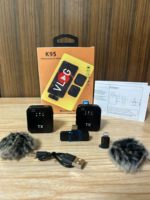 Microphone sans fil K95 à pince cravate avec carte son à réverbération et modification du son, monitoring en temps réel pour le direct - NOUVEAU